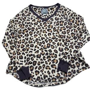 Pj Couture Pajama Shirt Women XL Brown Leopard Print Long Sleeve Comfy Cozy
